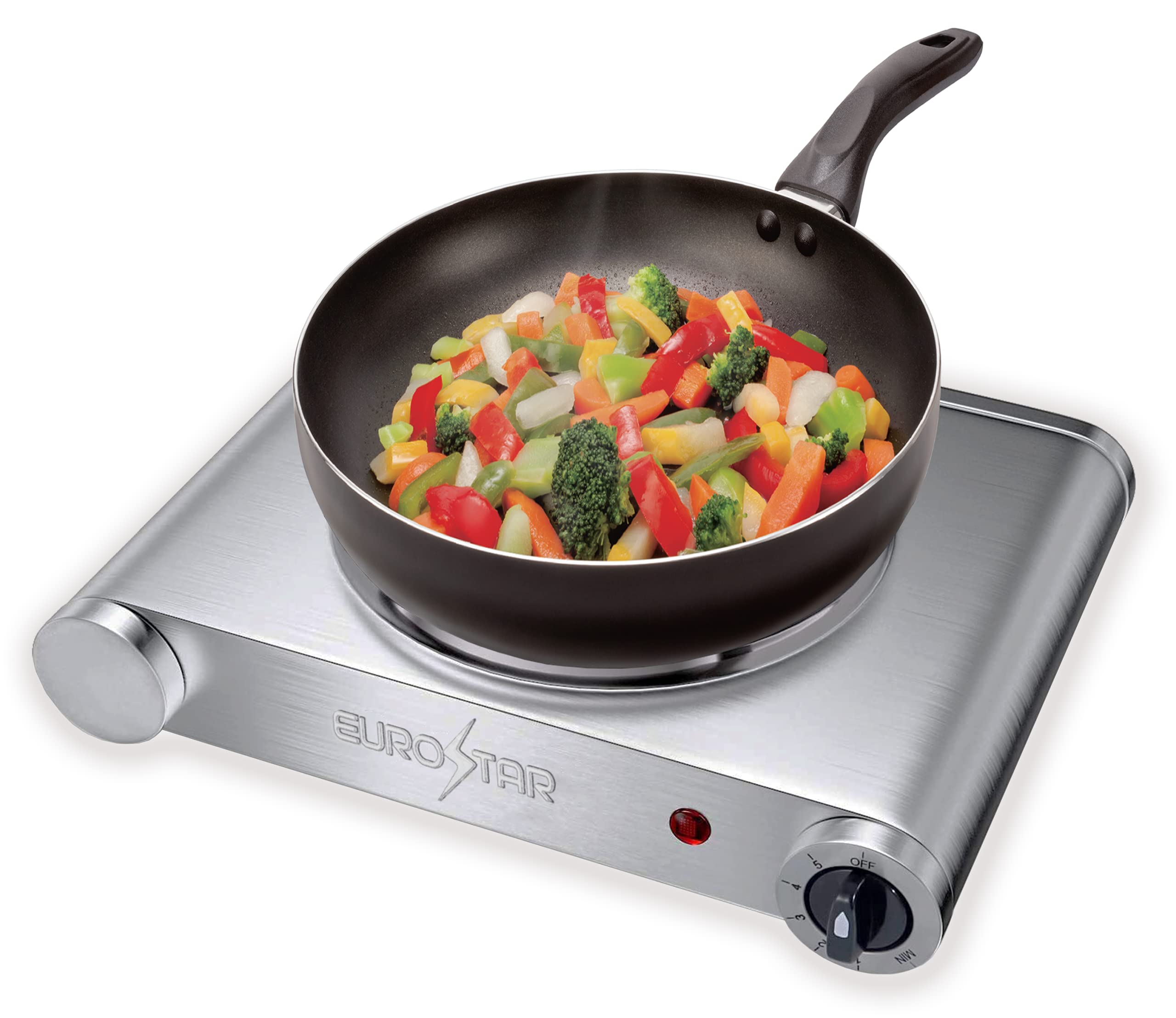 EUROSTAR ES181SS Stainless Steel Single Burner with Cast-Iron Flat Plate, Silver