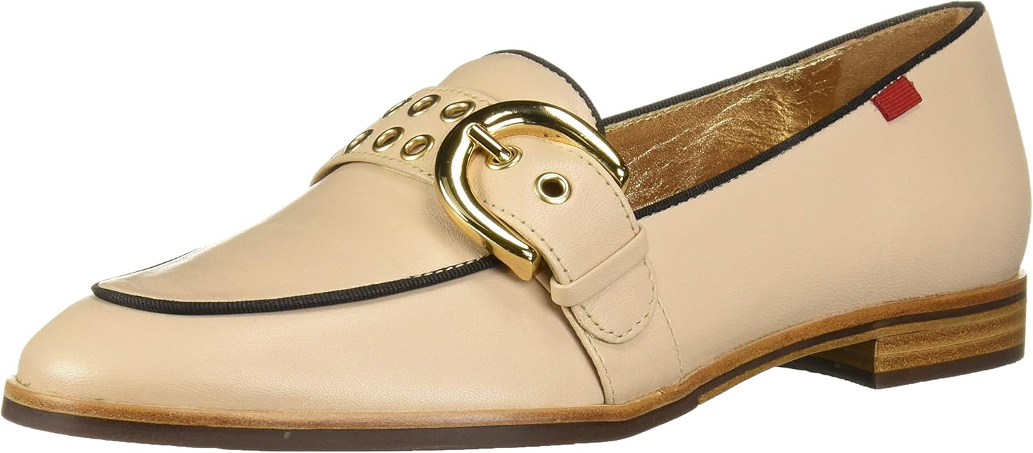 Marc Joseph New York Women's Leather Buckle Loafer with Grommet Detail, Nude Nappa, 5
