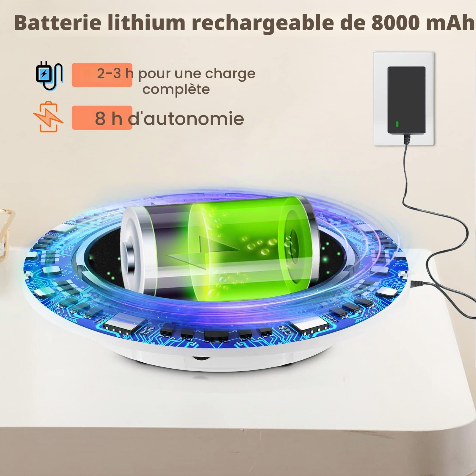 Plateau Tournant Électrique Aomdom, Table Rotative Rechargeable 360°, Vitesse Réglable Direction, Charge 100 kg, Diamètre 42 cm