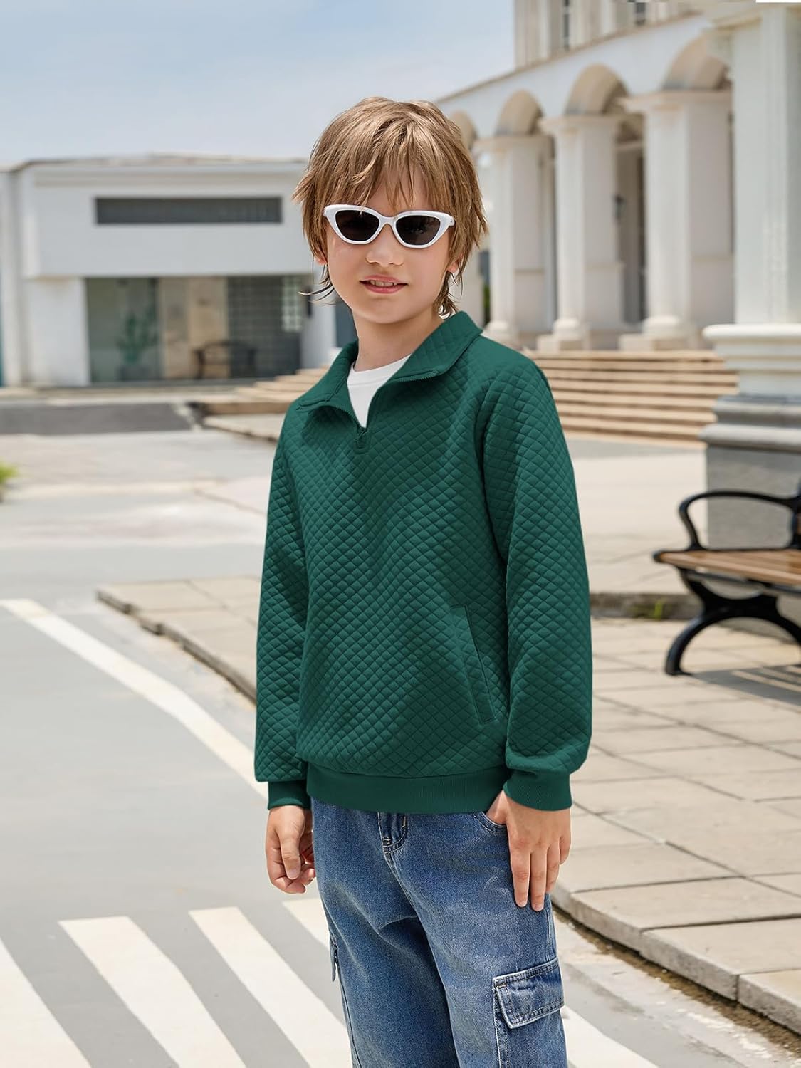 Haloumoning Boys Quarter Zip Quilted Sweatshirts Kids Fashion Long Sleeve Pullover Clothes 5-14 Years - Image 4