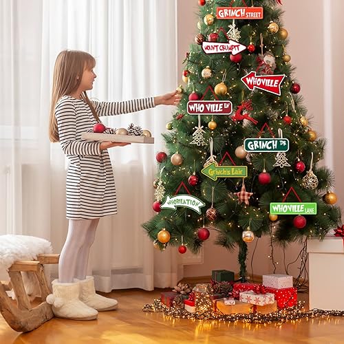 Miniatura 5 de Decoraciones para árbol de Navidad, adornos de Navidad de Greench, tarjetas de papel para colgar decoraciones de árbol de bienvenida para el