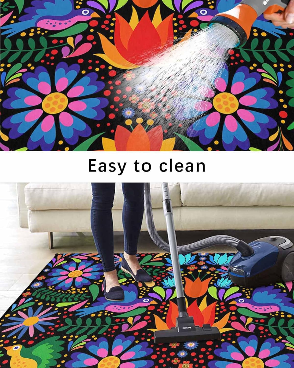 Outdoor Rug 4x6 ft Colorful Mexican Floral Outdoor Large Area Rug Non Slip Rubber Bird Rustic Assorted Flower Front Door Mat RV Rug Camping Carpet Patio Outdoor Rugs for Backyard Balcony Porch Indoor