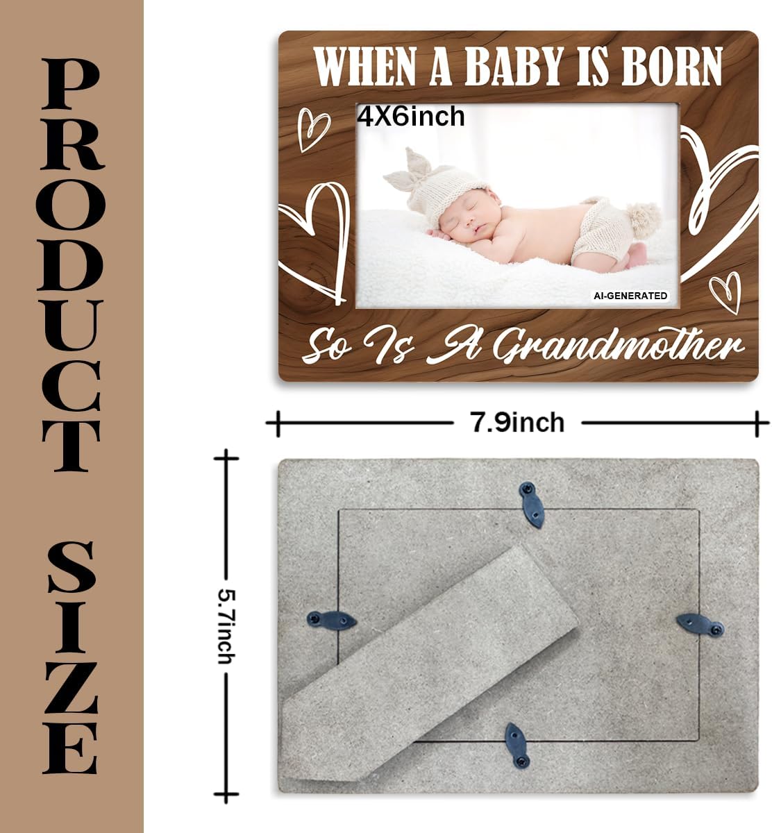 Grandma Frame, First Time Grandma Gifts, New Grandmother Gifts First Time, When a Baby is Born So is a Grandmother, Rustic Wooden Picture Frame, Home Office Table Decor, Holds 4 x 6 Inch Photo image 2