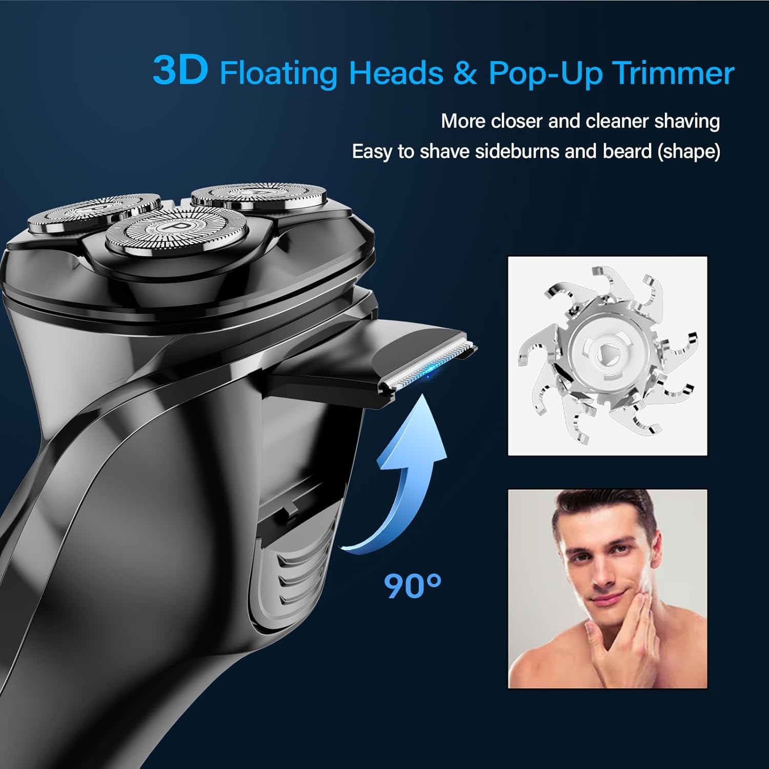 Electric Razor for Men - Phisco Electric Shavers for Man Face, USB Rechargeable, Waterproof Wet Dry Razors with Pop-Up Trimmer, LED Display, Travel Lock