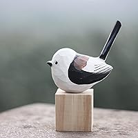 Vista 13 de Figura de pájaro de teta de vientre amarillo de madera para decoración del hogar