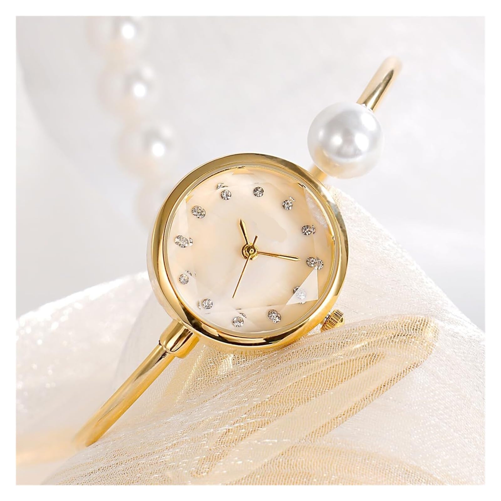 Orologio da polso delicato da donna, elegante braccialetto di perle, orologio da polso al quarzo rotondo impermeabile, regalo for le donne Orologio da polso(Gold)
