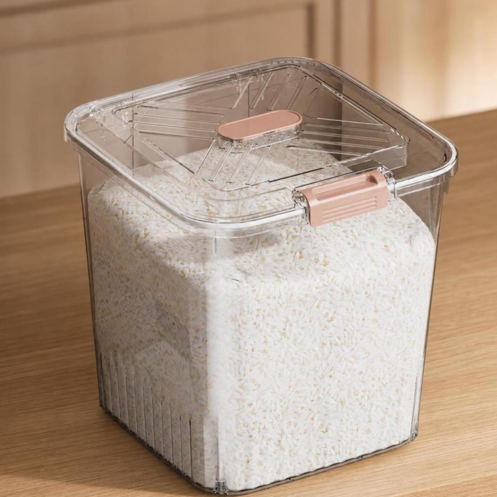 Amagogo Seau à Riz de Cuisine Conteneur à Grains Boîte de Rangement Bac à Nourriture Étanche en PP Alimentaire avec Joint en Silicone et Verrouillage, Coffee, 25KG A