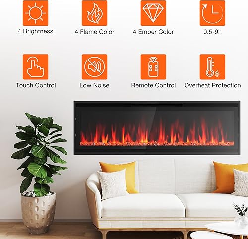 Miniatura 3 de Chimenea eléctrica ultrafina de 40 pulgadas, chimenea eléctrica empotrada y montada en la pared con temporizador, control remoto, color de llama
