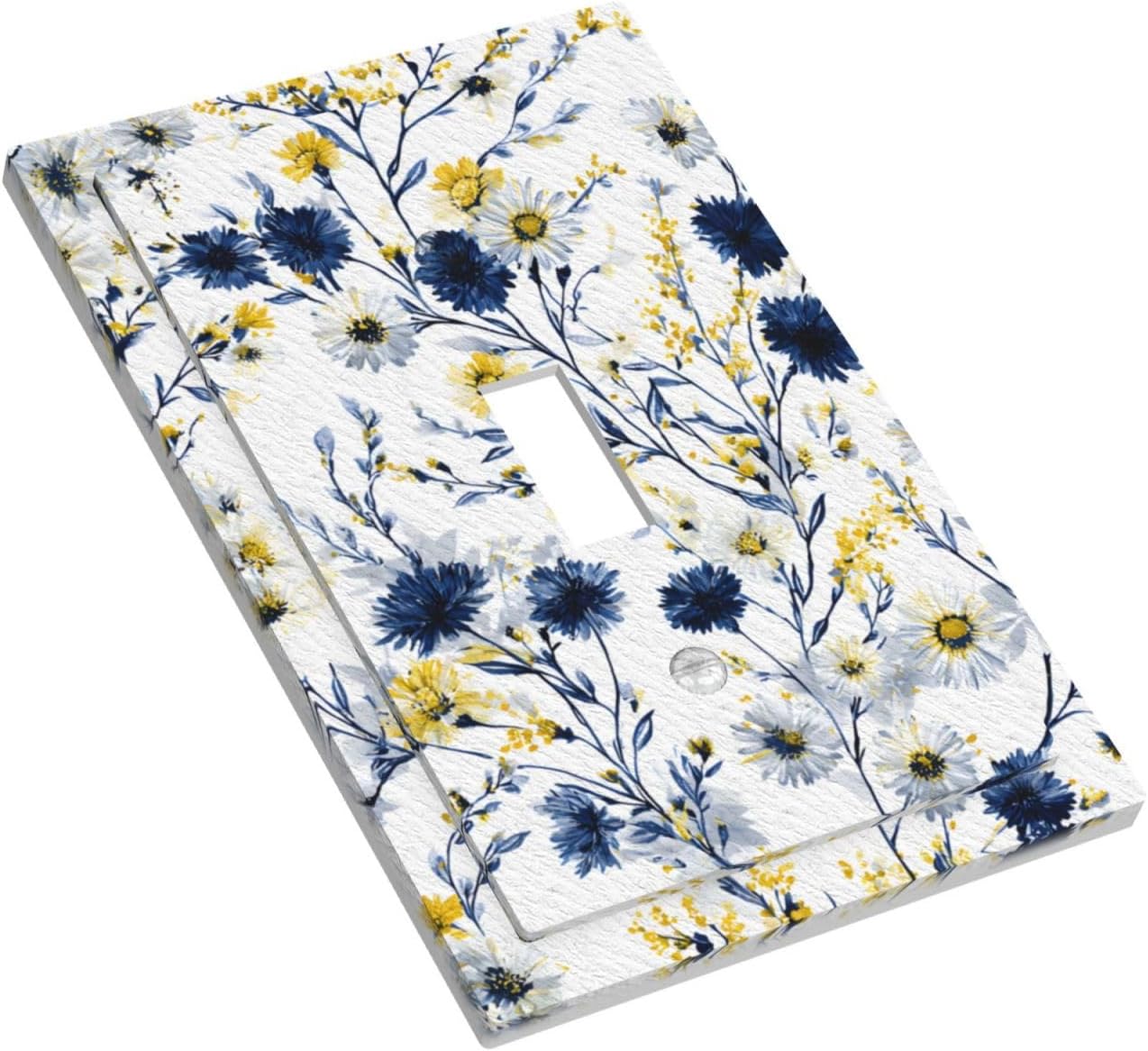 Decorative Light Switch Cover Plate Rustic Blue Flower Yellow Floral 1 Gang Single Toggle Wall Plates for Electrical Outlet Covers Switch Plate Covers Faceplate for Country Home Decor