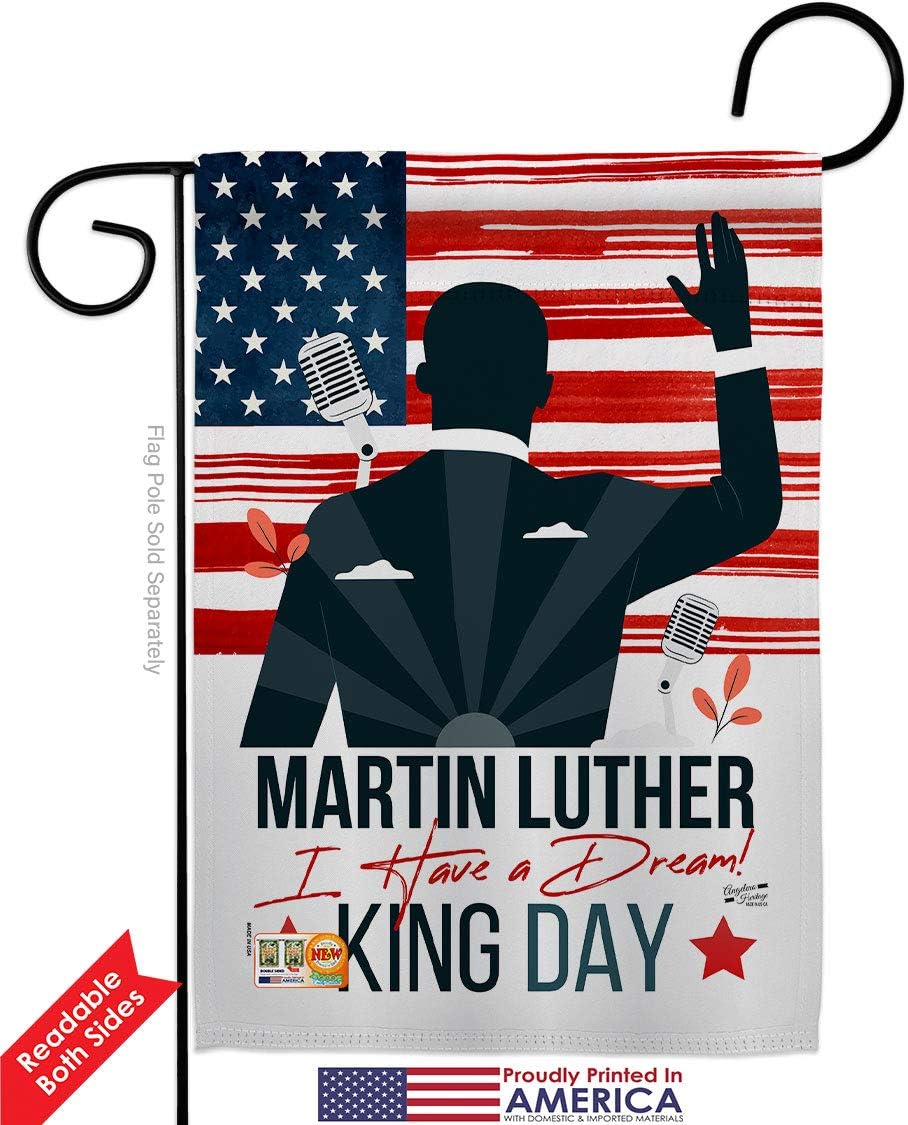 Martin Luther King Day Garden Flag - 2pcs Pack Patriotic MLK Civil Right Stars United State American - House Decoration Banner Small Yard Gift Double-Sided Made In USA 13 X 18.5