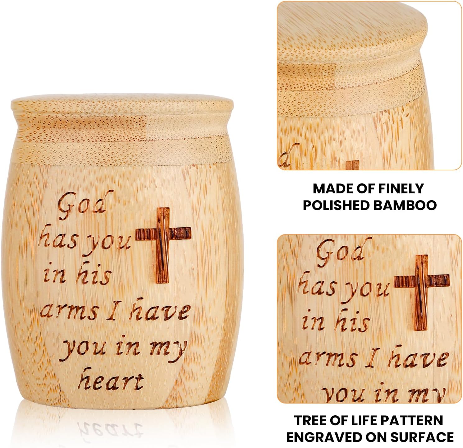 Small Urns for Human Ashes Set of 1, Made of Bamboo, Mini Keepsake Cremation Urn with Tree of Life Pattern Engraved, for Made Female Adult Pets, 1.8" W x 2.4" H - Image 4