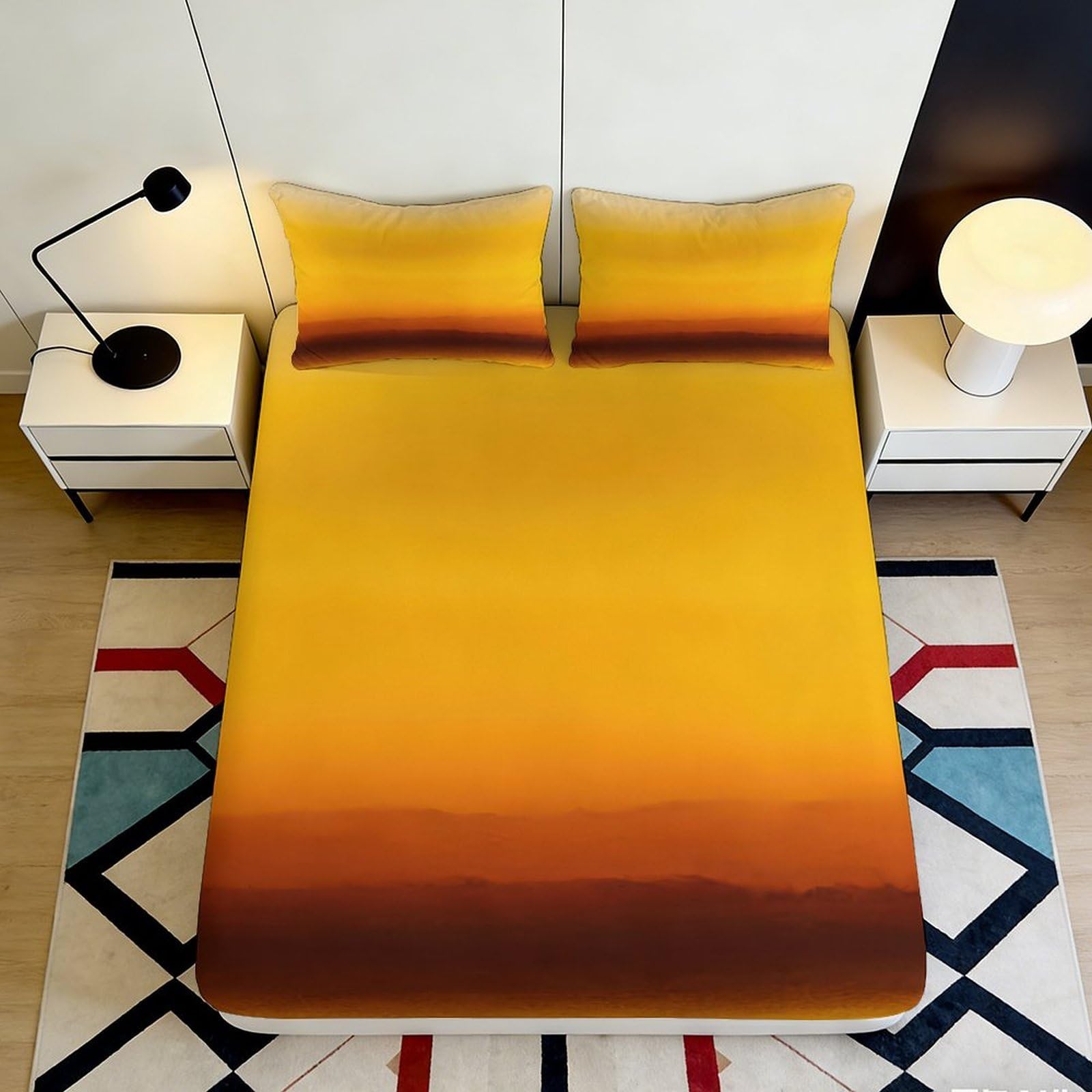 3D Printed Sunset Gradient Fitted Sheet Microfiber Soft Breathable Evening Sky Mattress Cover for Bedroom Dormitory Guest Room Mattress Protection Decor 120x200x25cm