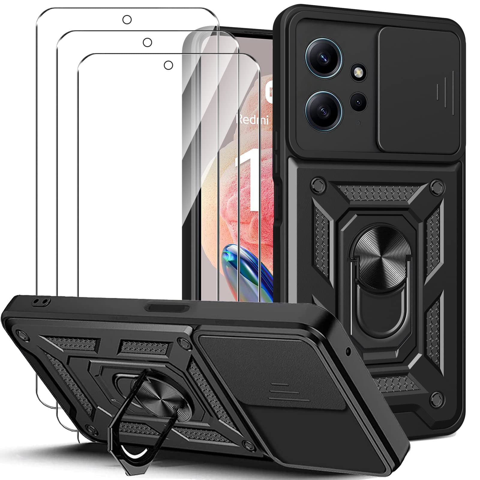 Cover Per Xiaomi Redmi Note 12S 4G Con Staffa E 3 Pellicole Vetro Temperato – Blu, Protezione Fotocamera Scorrevole