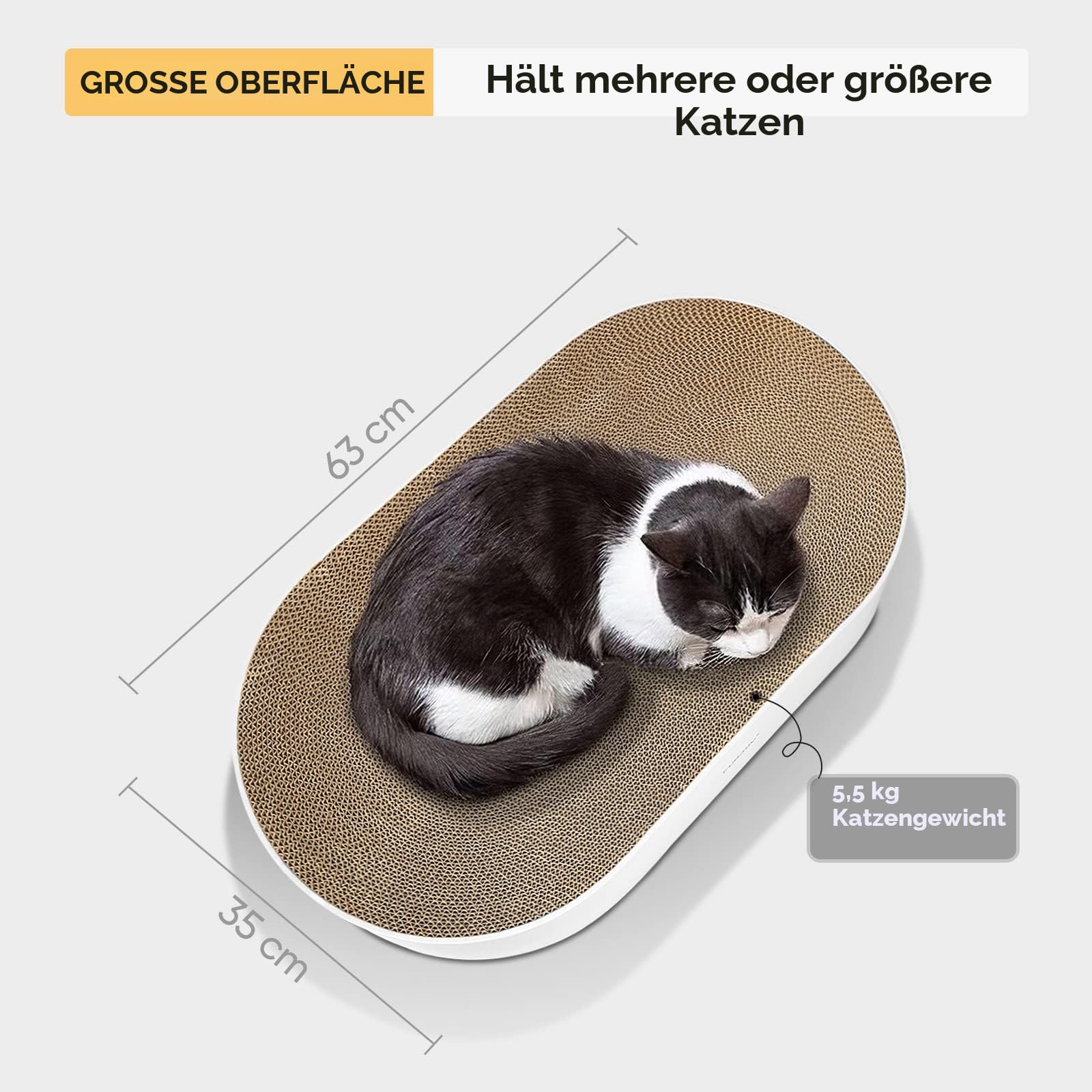 Katzen Kratzbrett, 63 x 35 x 10 cm, Ovale Kratzmöbel, Kratzmatte, Lounge, Kratzschale für Katzen mit Katzenminze [ Home Clean Design mit Kratzbox]