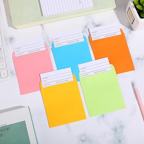 Miniatura 17 de 200 sobres de bolsillo de biblioteca y tarjetas para libros, incluyen 100 sobres de bolsillo autoadhesivos y 100 suministros de biblioteca