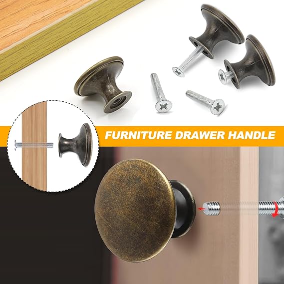 Brass Drawer Knobs 30mm, 12 Pcs Antique Brass Cupboard Door Knobs Vintage Cabinet Knob Wardrobe Door Handles for Cupboards & Draws