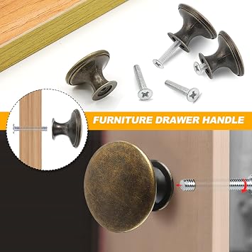 Brass Drawer Knobs 30mm, 12 Pcs Antique Brass Cupboard Door Knobs Vintage Cabinet Knob Wardrobe Door Handles for Cupboards & Draws