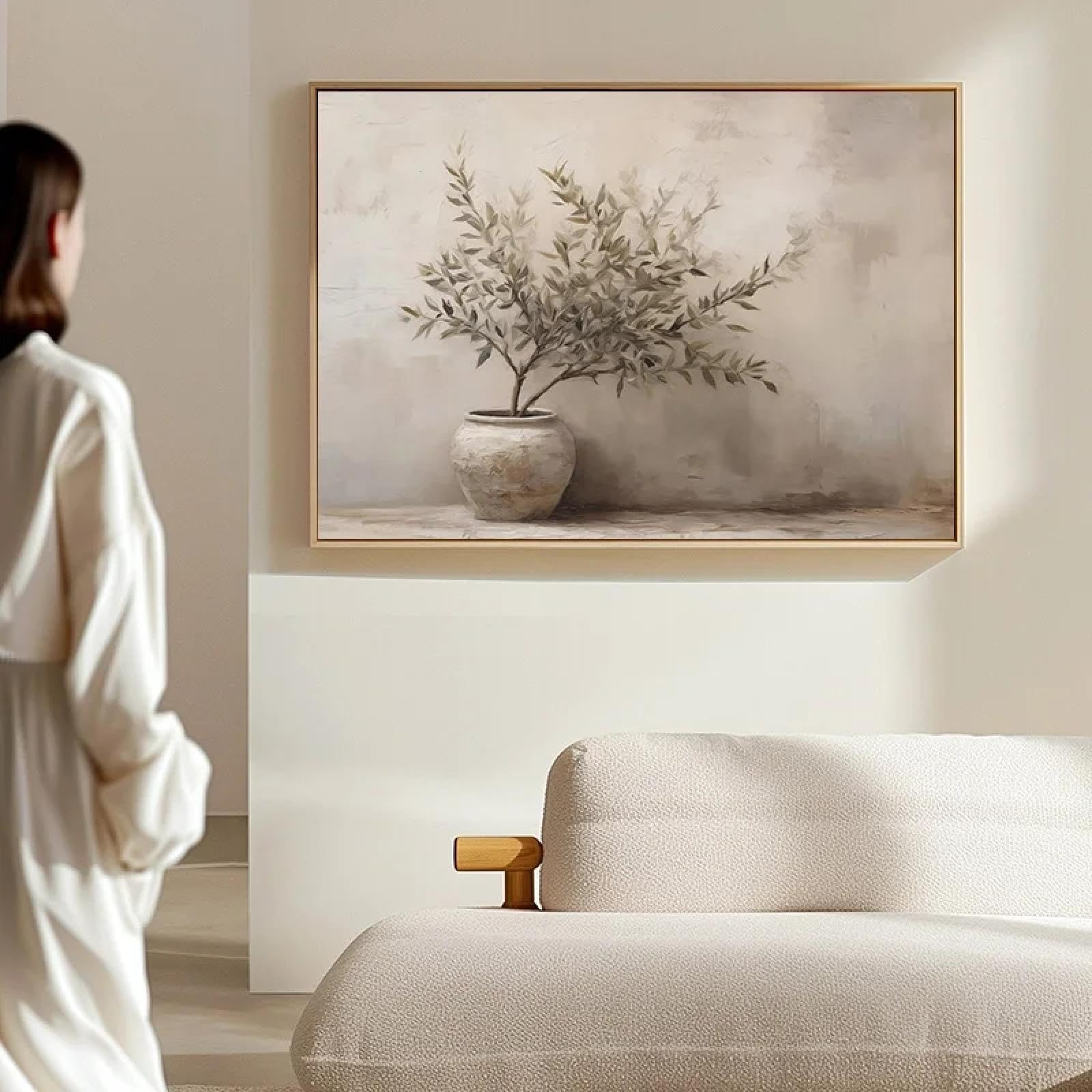 Jacbon Internal Frame Vintage Minimalist Wall Art Olive Tree In Vase Canvas Painting Poster Prints Still Life Botanical Antique Home Room Decor 65X130cm（26X51inch Internalframe