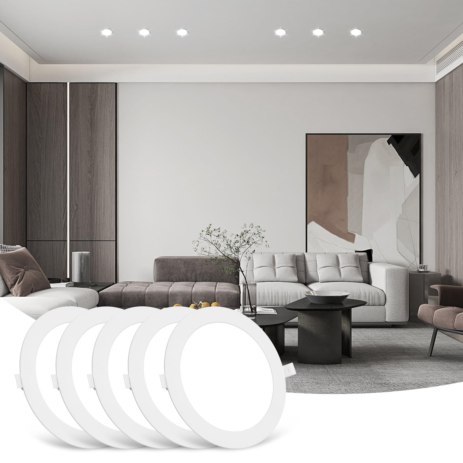 Sararoom 5Packs 3W LED Round Ceiling Panel Light 6500K Cool White Ultra Slim Downlights 270lm Recessed Ceiling Lights for Living Room Bedroom Bathroom Corridor Kitchen Office Shop