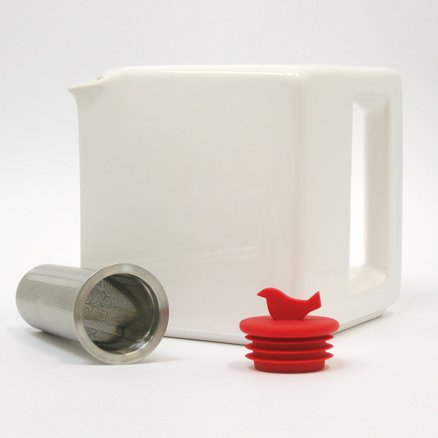 Make My Day Ceramic Tea Cube - White with red lid,White