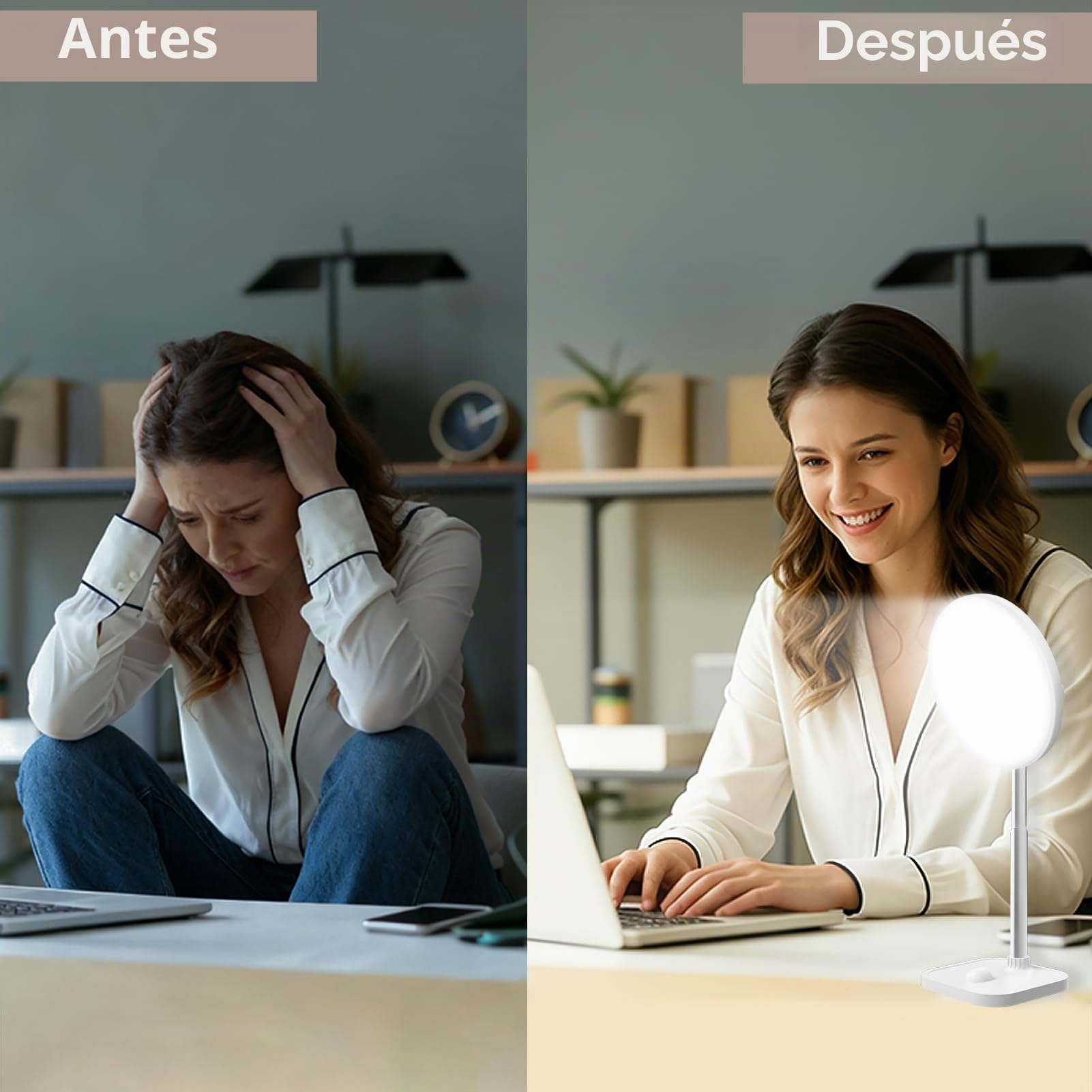 Lámpara de luminoterapia 15000 Lux, lámpara de luz diurna con 3 temperaturas de color, 5 intensidades de luz ajustables, con temporizador y control remoto, puertos USB-A, para el hogar y la oficina