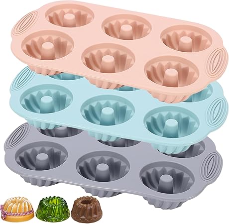 Jello Molds 3pcs Silicone Fluted Tube Cake Pans, 6 Cavity Heritage Silicone Mold for Baking Non Stick Fancy Molds (Pink+Blue+Gray, Fluted Tube) Jello Molds 3pcs Silicone Fluted Tube Cake Pans, 6 Cavity Heritage Silicone Mold for Baking Non Stick Fancy Molds (Pink+Blue+Gray, Fluted Tube)