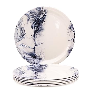 Melamine Blue Pattern Designer Round Shape Unbreakable Serving Plates Set of 6 Piece, 11 inch
