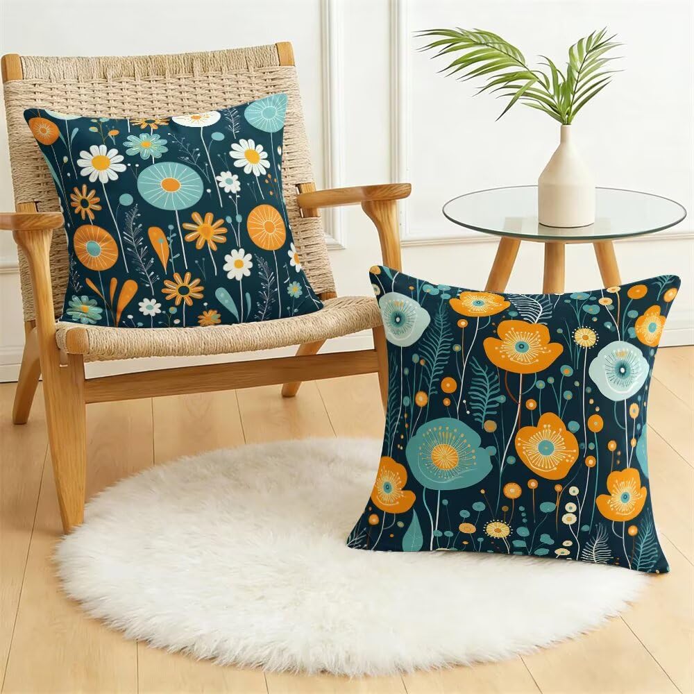 Federe Cuscini Divano 60x60 cm Federe Morbido Copricuscini Blu Intenso in Velluto, 2 Pezzi Copri Cuscini per Divano Cartoon Decorativi Federa Cuscino Floreale per Camera da Letto Soggiorno (IU103)