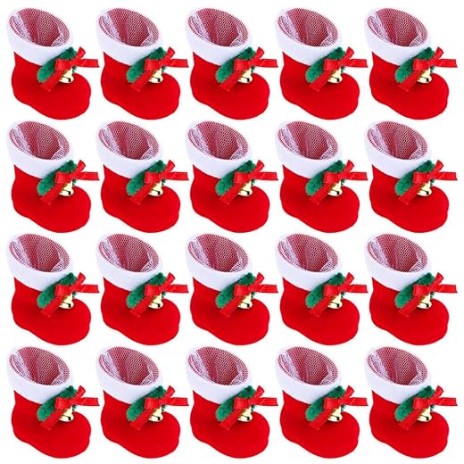 Wrightus Christmas Santa Candy Boots Bag Red Shoes Gift Stocking Snacks Pen Container Home Decorations Xmas Tree Ornaments Hanging Pendants Decor (20PCS)