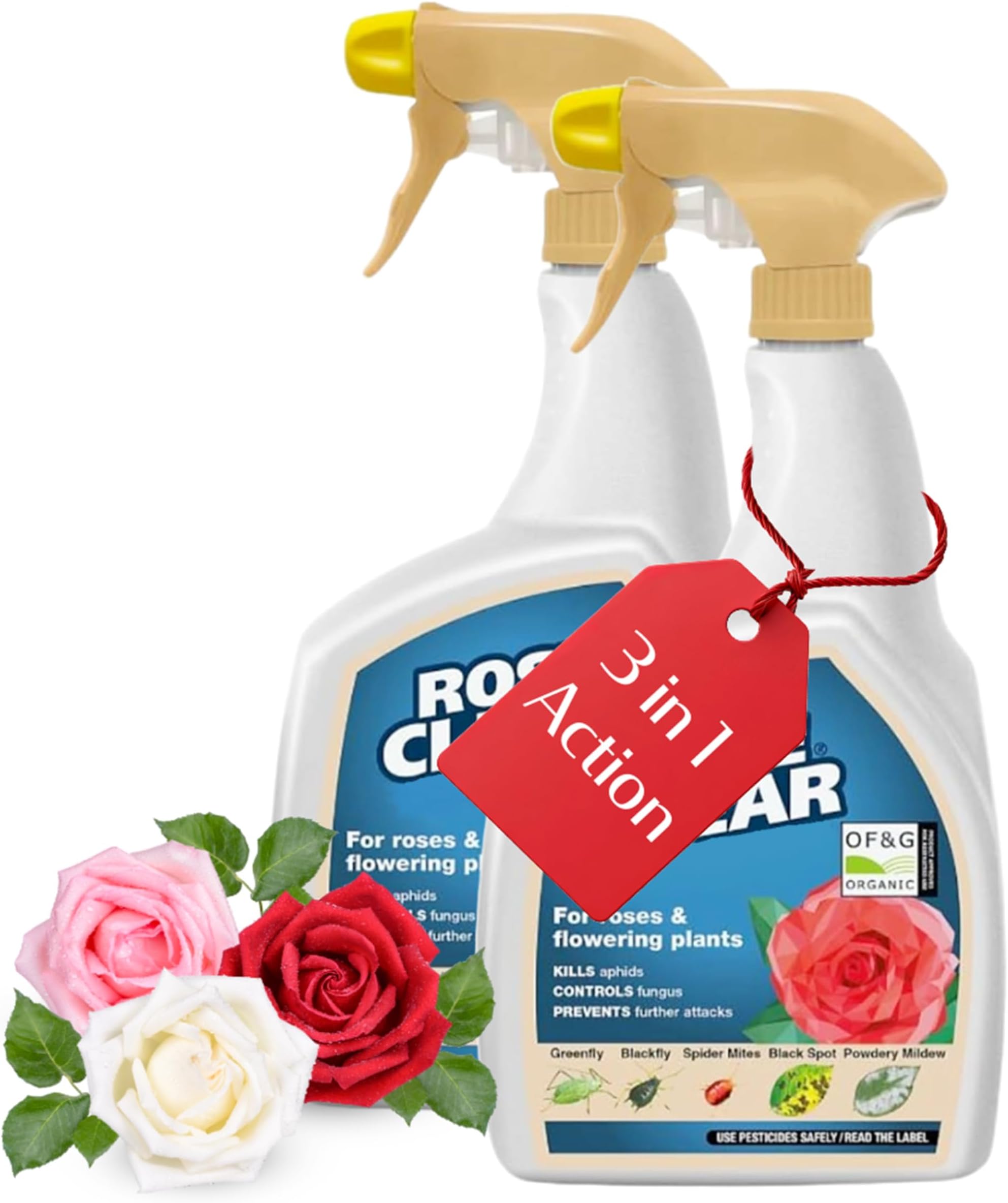 Clear Bug Spray Killer for Rose Plant - Pack of 2 x 800ml Ready to Use 3 in 1 Rose Spray Insecticide and Fungicide Insect Killer. Rose Plant Protection with Topline Card