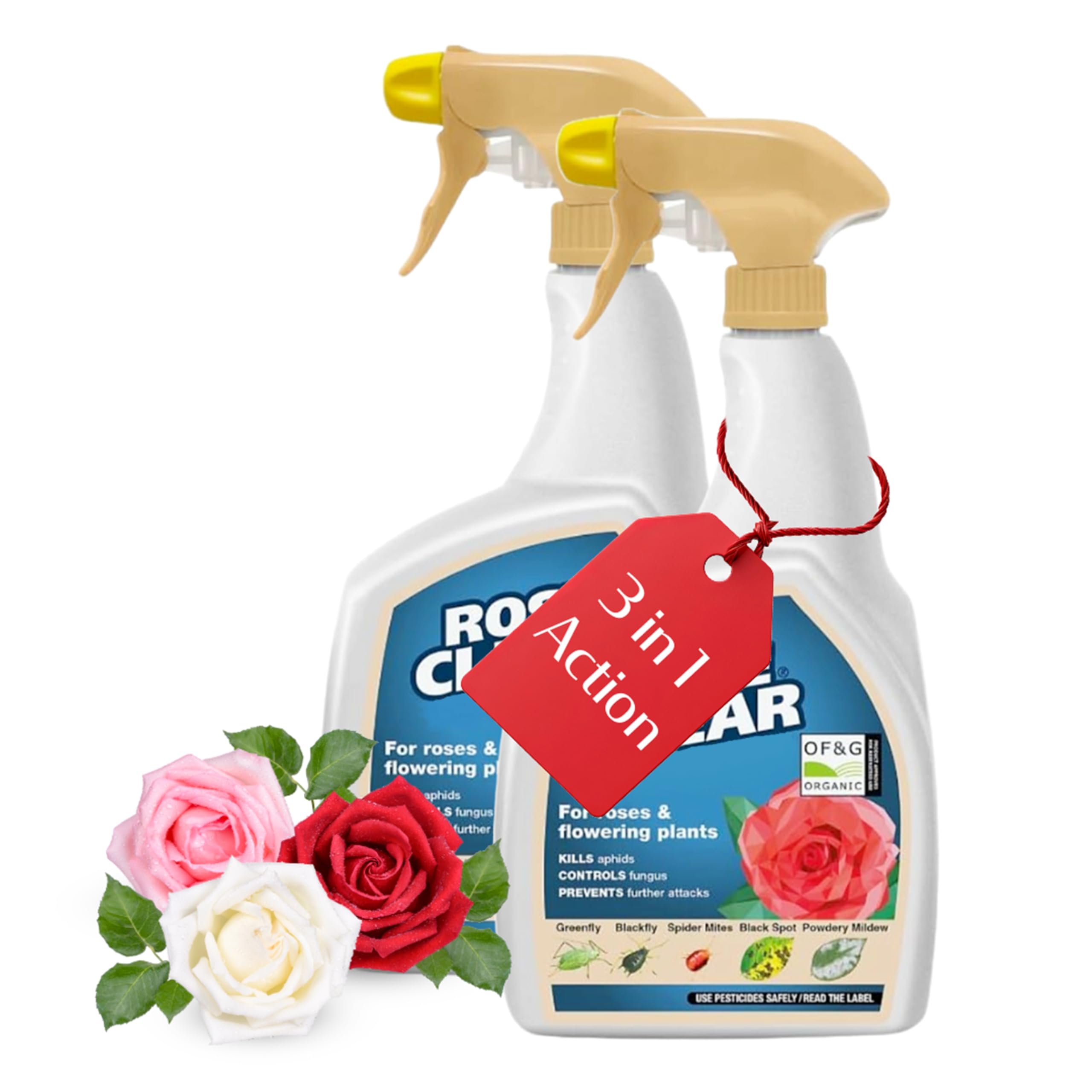 Clear Bug Spray Killer for Rose Plant - Pack of 2 x 800ml Ready to Use 3 in 1 Rose Spray Insecticide and Fungicide Insect Killer. Rose Plant Protection with Topline Card