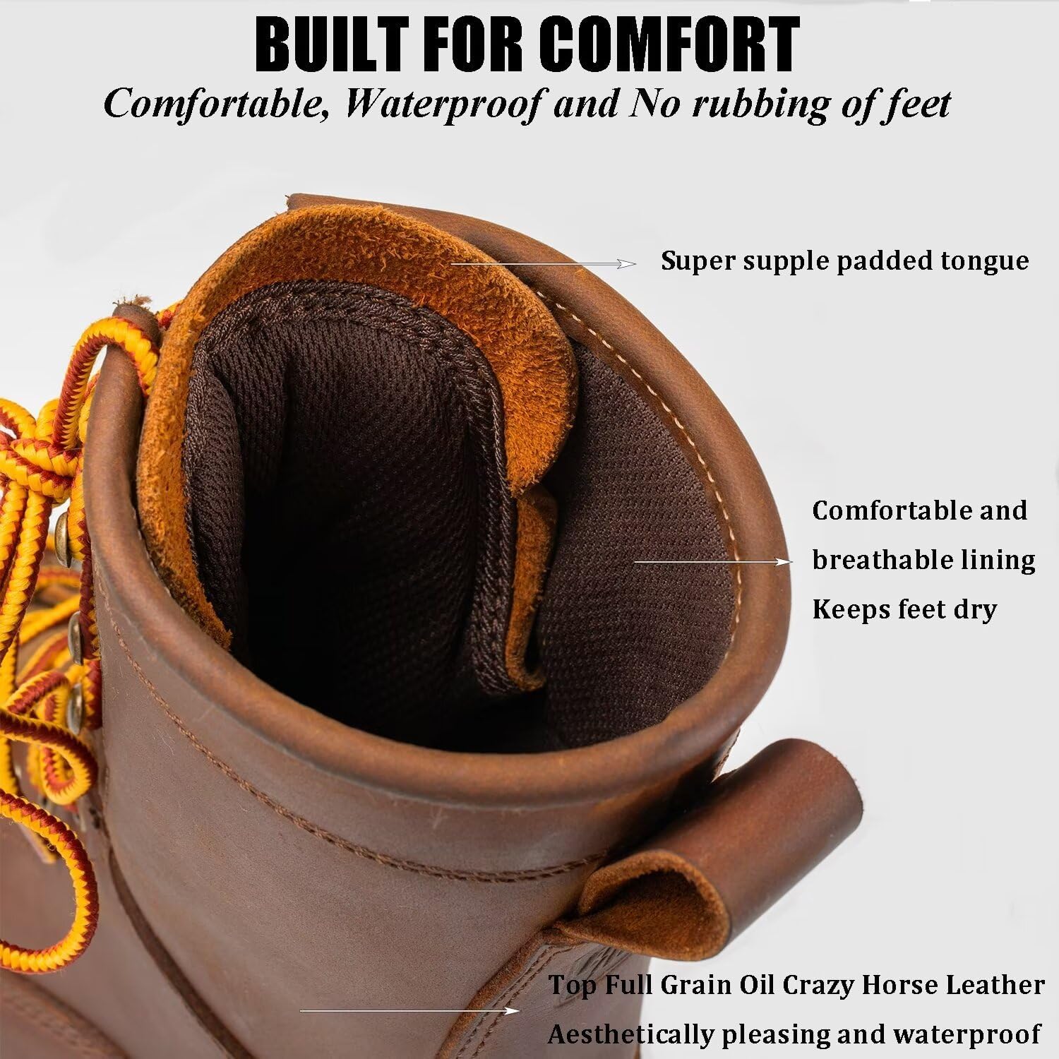 SUREWAY Men's 8" Waterproof Steel-Toe Logger Work Boot, Superior Oil/Slip Resistant,Thicker Full Grain Leather,Wedge Rubber Sole,EH Rated - Image 5