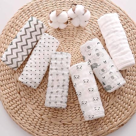 Muslin Burp Cloths for Babies, Baby Burp Cloths Set, Pack of 4 Burp Cloths, Baby Muslin Burp-Cloths 6 Layers, Burp Cloths for Baby Boy and Girl, 20 by 10 inches Random Print