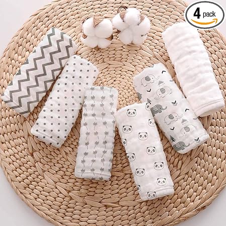 Mahaveer Cotton Muslin Burp Cloths for Babies, Baby Burp Cloths Set, Pack of 4 Burp Cloths, Baby Muslin Burp-Cloths 6 Layers, Burp Cloths for Baby Boy and Girl, 20 by 10 inches Random Print/Color
