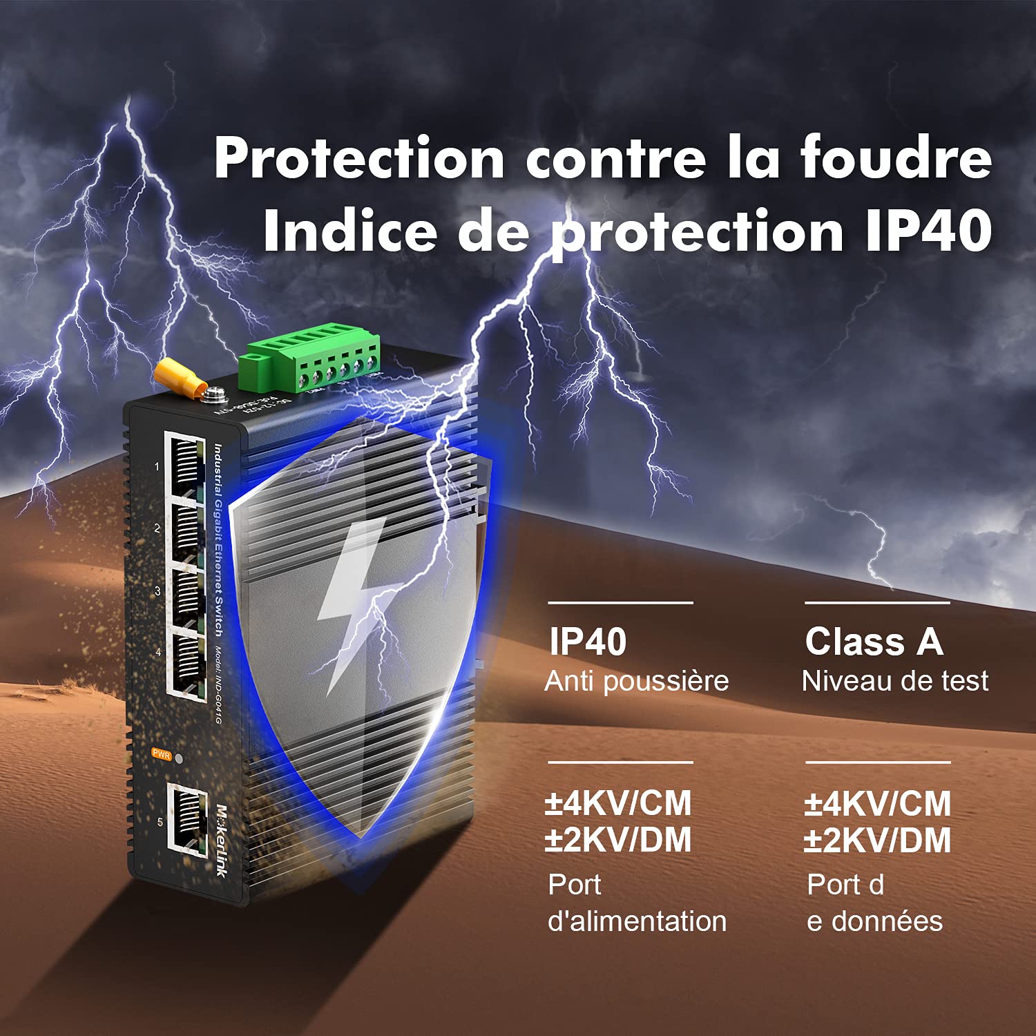 mokerlink 5 Ports Gigabit Ethernet Switch Industriel sur Rail DIN, Capacité de Commutation de 14 Gbit/s, Commutateur Réseau Non Géré Classé IP40 (-40 à 185°F), avec Alimentation