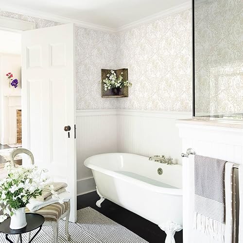 Vista 14 de Ismoon Papel tapiz autoadhesivo para despegar y pegar, papel de contacto floral vintage, bohemio, acuarela, rosa, damasco, texturizado, extraíble