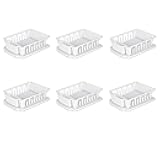 Sterilite Large 2 Piece Sink Set, with Drainboard for Drying, Holds Clean Dishes in the Kitchen such as Plates, Cups, and Silverware, White, 6-Pack