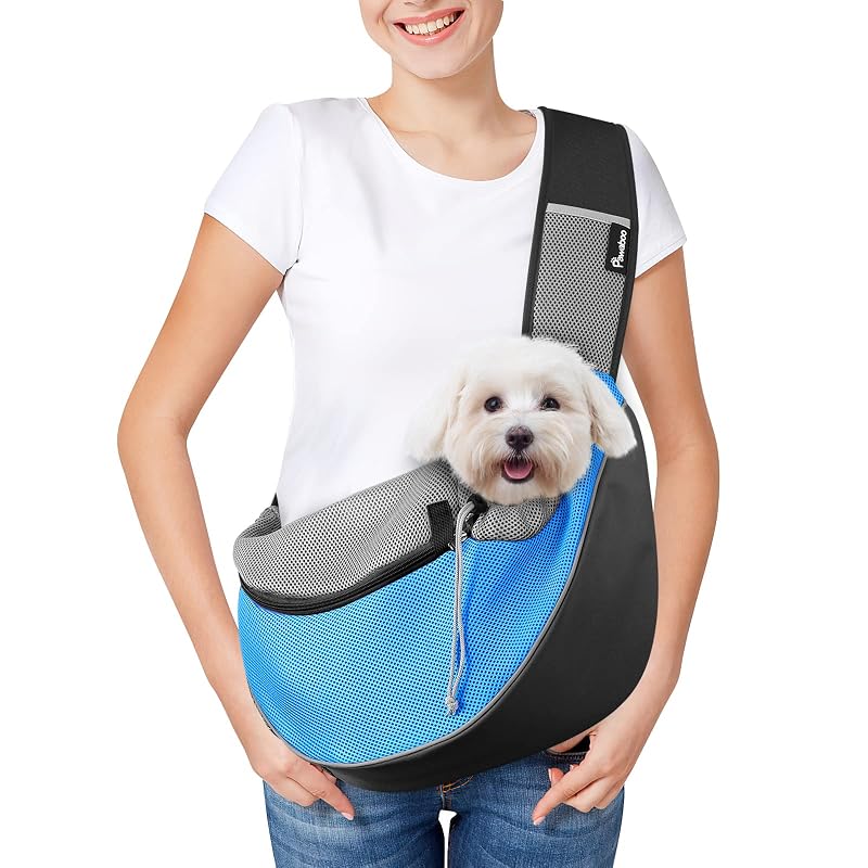 Peitoral Sling para Cães e Gatos Pequenos com Alça Ajustável Pawaboo Azul-claro Small