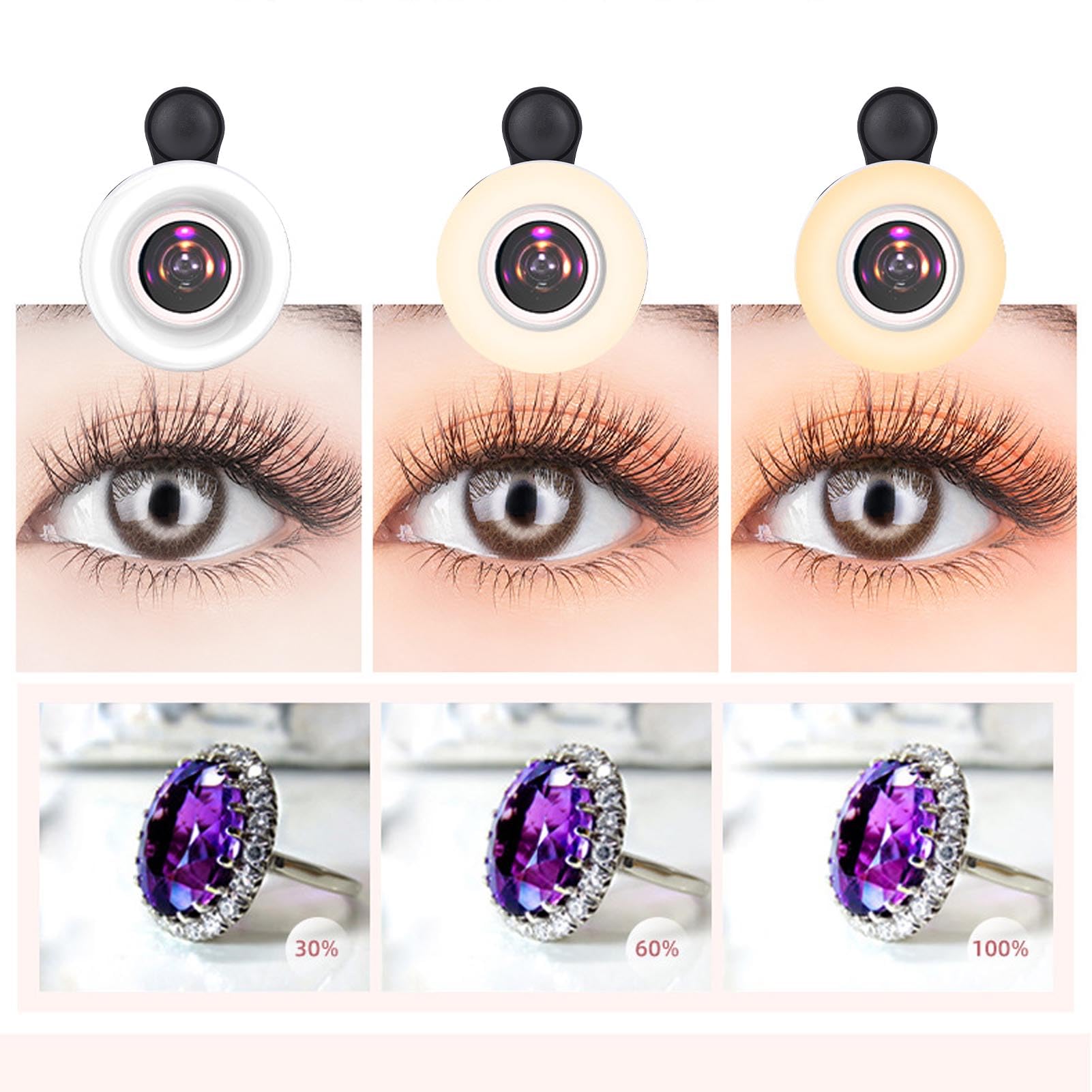 Denash Lente Macro con Luce a LED, Luce di Riempimento di Ingrandimento 15x con luminosità a 5 Livelli per la Fotografia di Ciglia