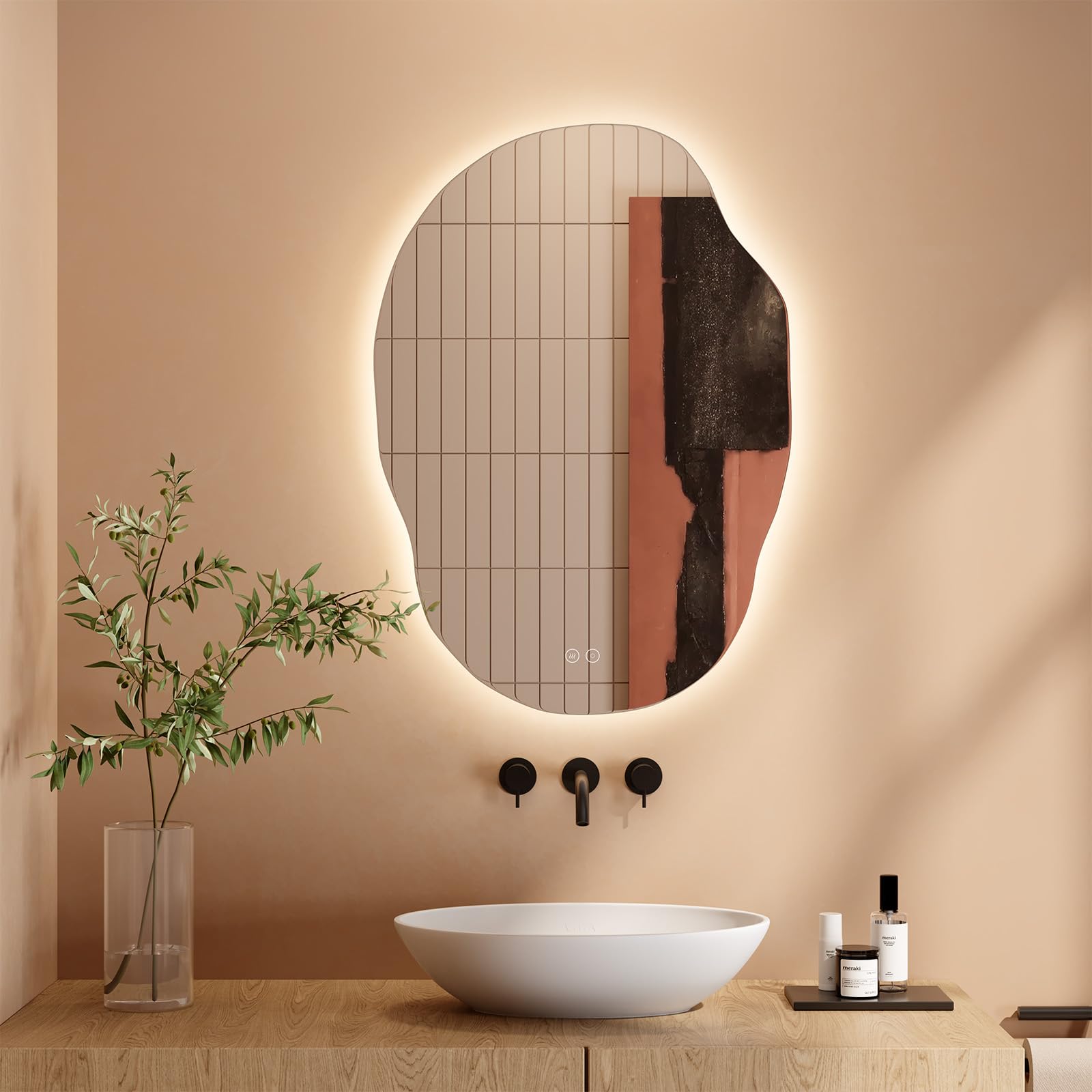 Dripex LED Bathroom Mirror with Lights, 500 * 700 MM Asymmetrical Light up Backlit Mirror Bathroom Anti Fog Mirrors Dimmable Switch with 3 Colors,Horizontal/Vertical — image 1