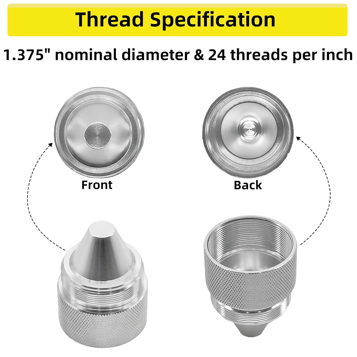 1.375X24 1.375 Cone Shaped Parts End Caps Aluminum Alloy Silver Lug Nut Covers, Threaded Aluminum Cone Sealed End Cap Shapes Parts for Freightliner Kenworth Peterbilt Volvo Mack International Trucks