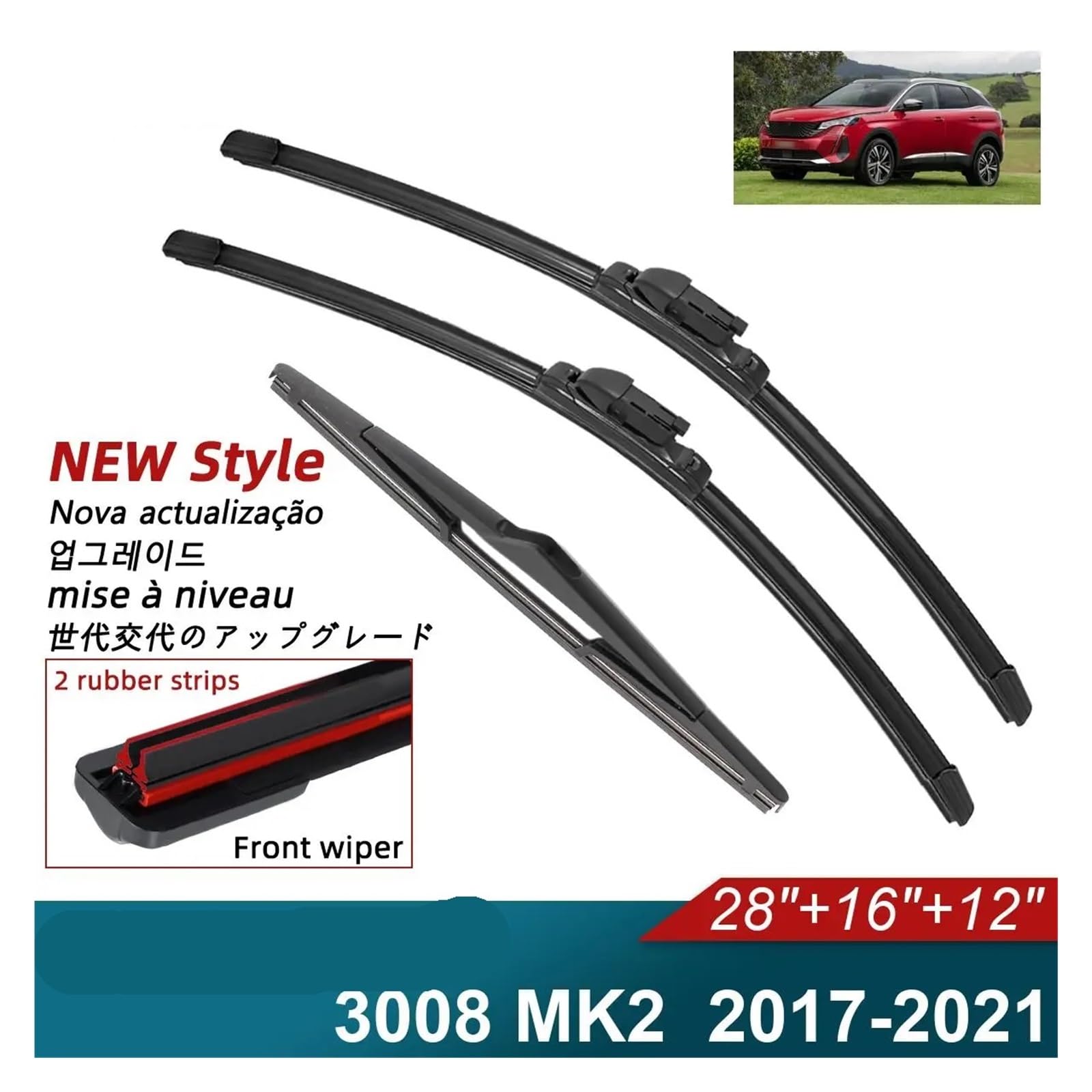 Luneta Trasera Para Peugeot 3008 MK2 2017-2021 Limpiaparabrisas Delantero Trasero De Goma Dobles Para Coche(6PCS)