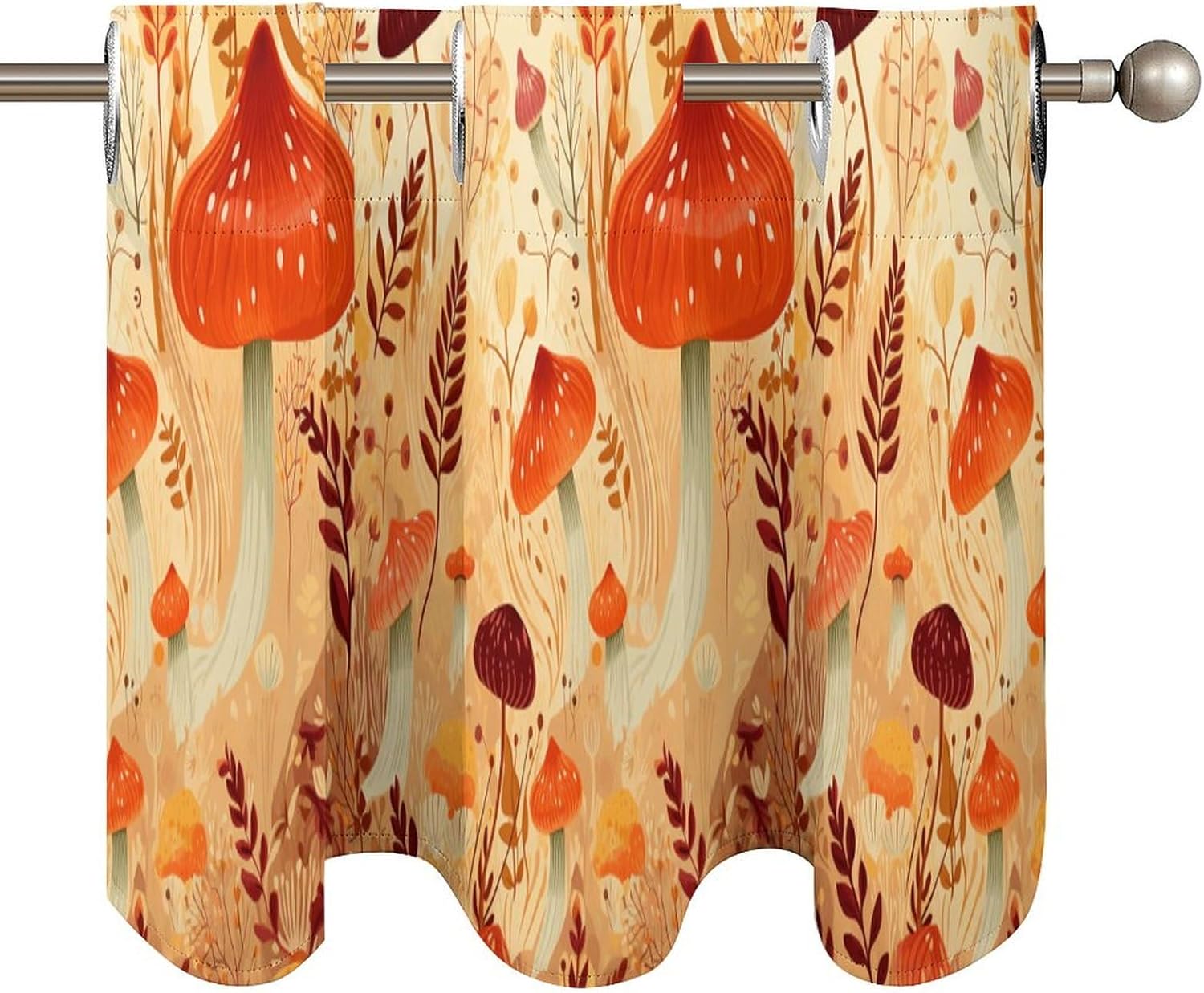 Mushrooms and Plants Printed Short Window Curtains, Grommet Small Valance, Decorative Short Curtains Suitable for Window Sills in Bedrooms, Living Rooms, Kitchens, Etc