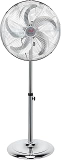 NETTA 16 Inch Metal Pedestal Floor Fan, Chrome Standing Fan With 5 Blades, Oscillating Function, 3 Speed Settings, Adjustable Height, Silent Operation, 50W