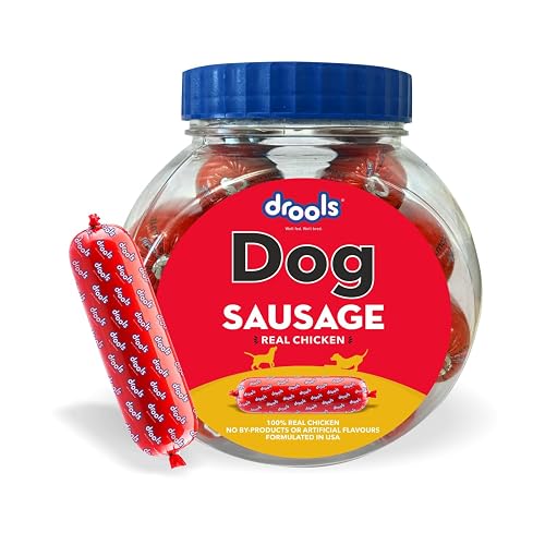 Drools All Life Stages Dog Treats Sausage 10 Pieces Jar (550g) | Real Chicken Flavour | Supports Brain & Eye Development | Promotes Muscle Growth | Makes Tablet Administration Easier