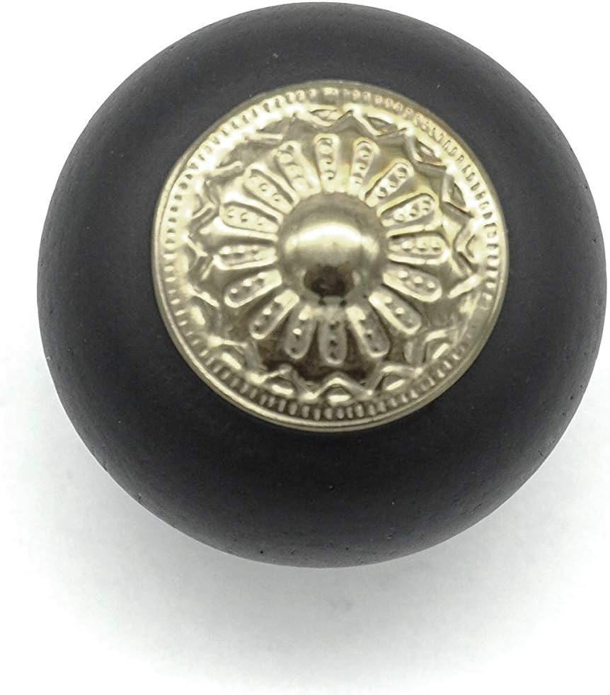 1 3/8" Victorian Drawer Knob - Antique Furniture Drawer Knob - Wood Knob with Brass Overlay