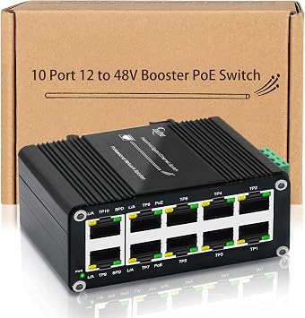 Industrial 10-Port Gigabit PoE Switch, 1248V DC Input with Built-in Voltage Booster, 8-Port 802.3at 30W + 2 Uplink, Up to 240W PoE Budget, DIN-Rail Mountable