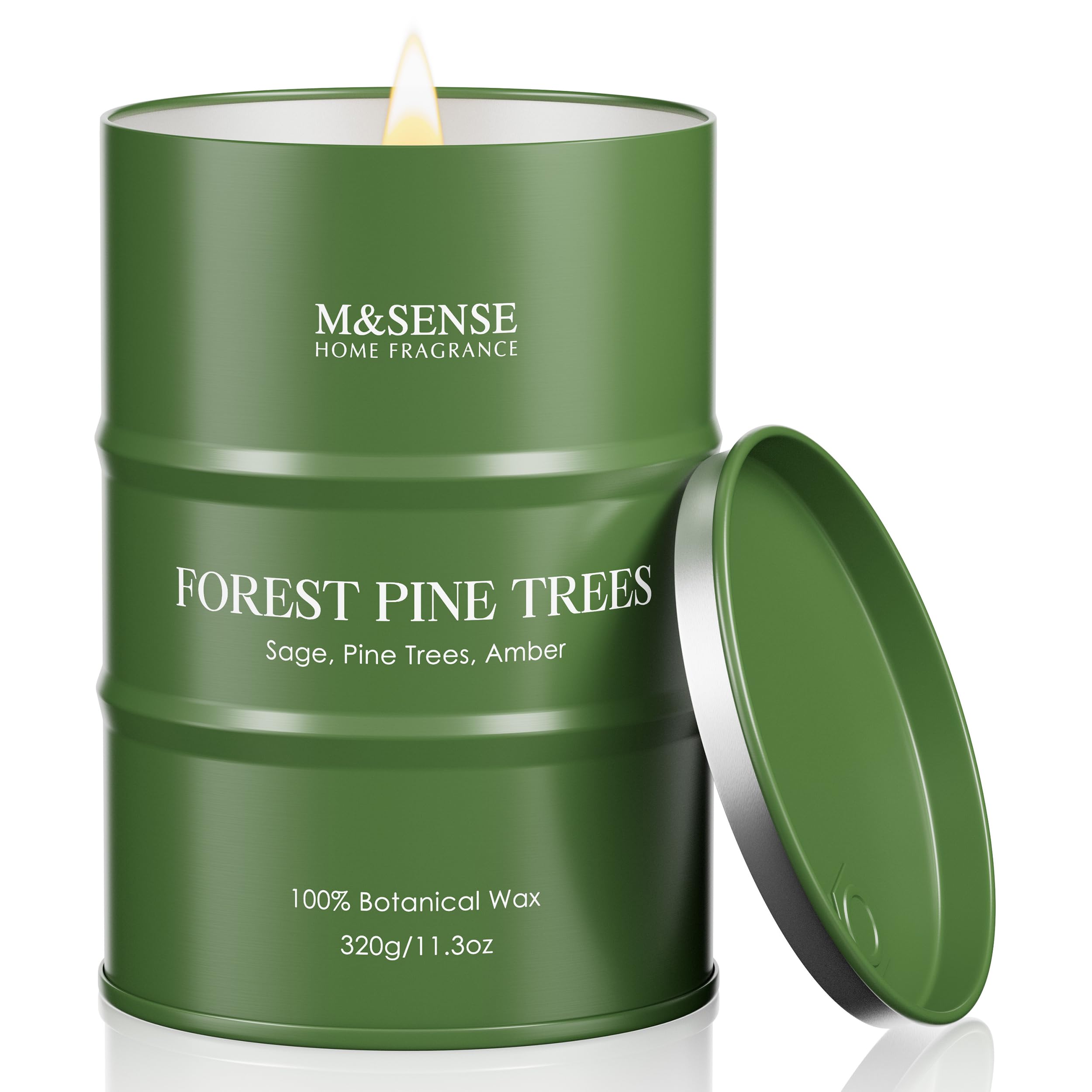 M&amp;SENSE Frosted Pine Scented Candles Natural Non Toxic, Aromatherapy Candle for Stress Relief Meditation Relaxing, Housewarming Gifts for Women Men, 11.3oz 70 Hour Long Burning