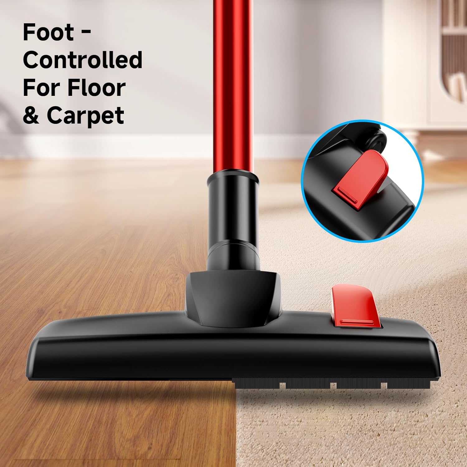 Corded Stick Vacuum Cleaner, 25Kpa Powerful Stick Vacuum, 2 in 1 Vacuum Cleaners,1.2 L Dust Cup, Corded Handheld Vacuum Pet for Hair, Short-Pile Carpet, Hardfloor (Red)