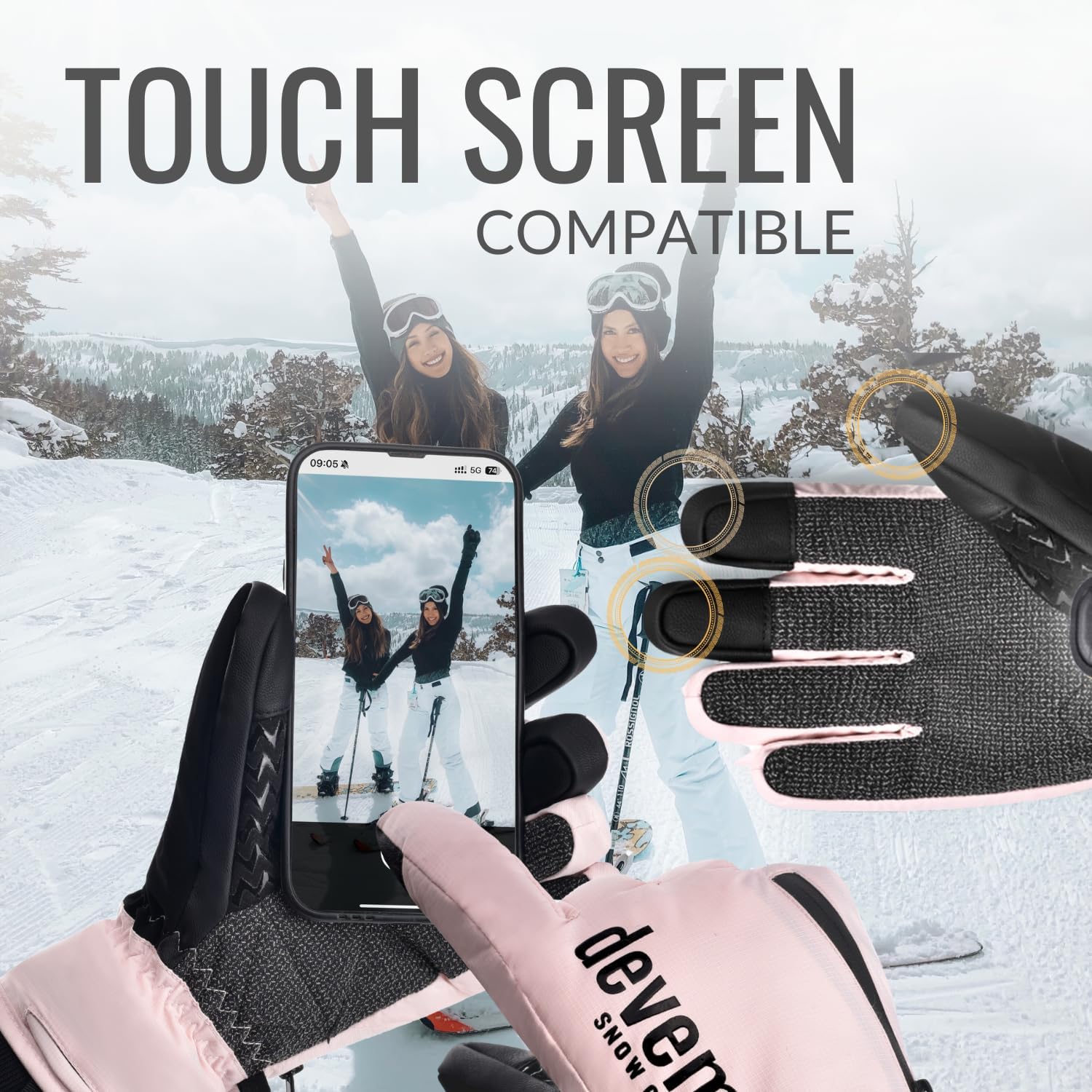 devembr Ski Gloves with Wrist Guards and Undercuff Design, Snowboarding Gloves Touchscreen - Image 4